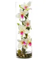 Nearly Natural Cattleya Orchid Artificial Floral Arrangement In Cylinder Vase In White