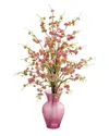 Nearly Natural Cherry Blossom Artificial Arrangement In Rose Vase In Pink