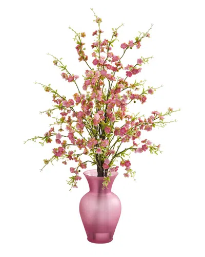 Nearly Natural Cherry Blossom Artificial Arrangement In Rose Vase In Pink