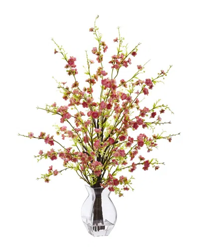 Nearly Natural Cherry Blossom In Glass Vase In Pink