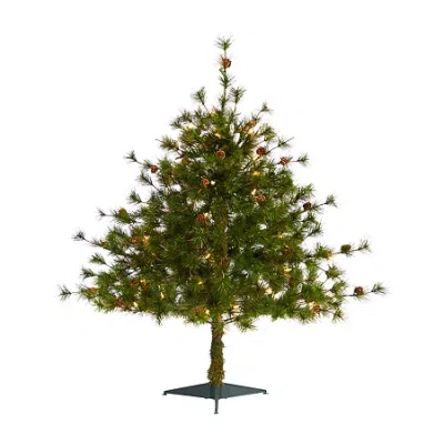 Nearly Natural Colorado Mountain Faux 3 Foot Pre-lit Pine Christmas Tree In Green