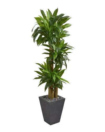 Nearly Natural Cornstalk Dracaena Artificial Plant In Slate Planter In Green