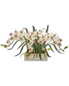 Nearly Natural Cymbidium Artificial Arrangement In White Vase