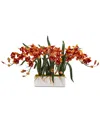 Nearly Natural Cymbidium Artificial Arrangement In White Vase In Burgundy