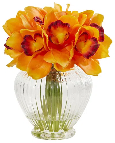 Nearly Natural Cymbidium Orchid Artificial Arrangement In Glass Vase In Yellow