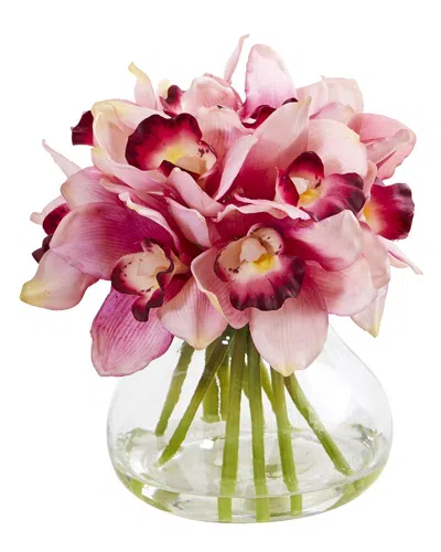 Nearly Natural Cymbidium Orchid Artificial Arrangement In Glass Vase In Pink