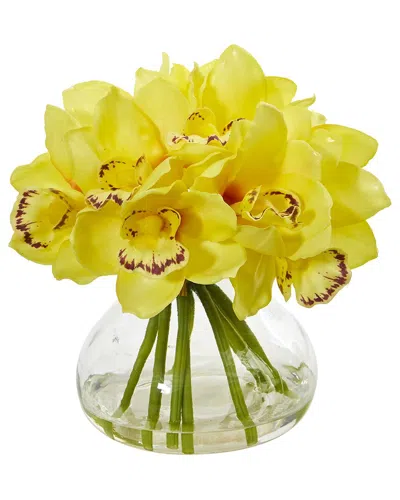 Nearly Natural Cymbidium Orchid Artificial Arrangement In Glass Vase In Yellow