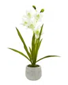 Nearly Natural Cymbidium Orchid Artificial Arrangement In Vase In White