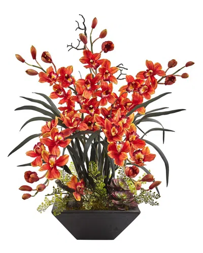 Nearly Natural Cymbidium Orchid Silk Arrangement In Red