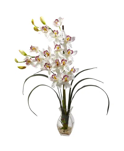 Nearly Natural Cymbidium Orchid W/ Vase Arrangement In White