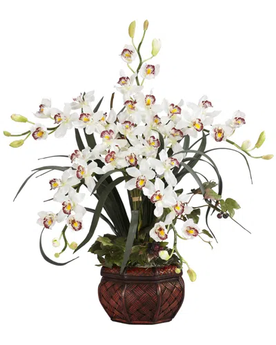 NEARLY NATURAL NEARLY NATURAL CYMBIDIUM WITH DECORATIVE VASE SILK ARRANGEMENT