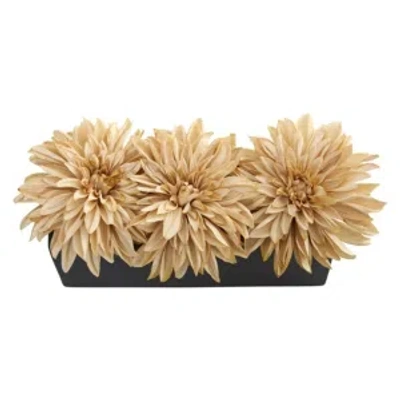Nearly Natural Dahlia Artificial Arrangement In Black Planter In Cream
