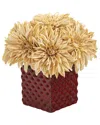 Nearly Natural Dahlia Artificial Arrangement In Red Ceramic Cube In Cream