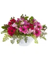 Nearly Natural Daisy Artificial Arrangement In White Vase In Pink