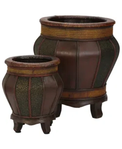 Nearly Natural Decorative Wood Panel Planters - Set Of 2 In Brown