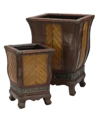 Nearly Natural Decorative Wood Planters - Set Of 2 In Brown