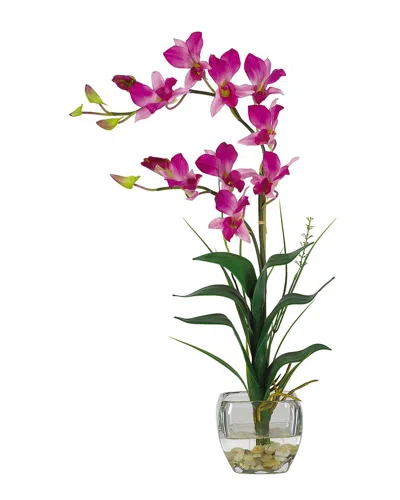 Nearly Natural Dendrobium Artificial Flower Arrangement In Glass Vase In Purple
