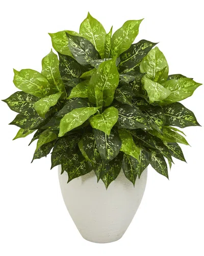 Nearly Natural Dieffenbachia Artificial Plant In White Planter In Green