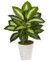 Nearly Natural Dieffenbachia Artificial Plant In Swirl Planter In Green