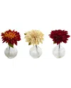 Nearly Natural Dahlia W/decorative Vase, Set Of 3
