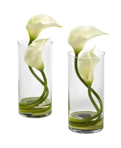 NEARLY NATURAL DOUBLE CALLA LILY W/ CYLINDER, SET OF 2
