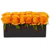 Nearly Natural Dozen Silk Roses In Ceramic Rectangular Planter In Orange,yellow