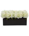 Nearly Natural Dozen Silk Roses In Ceramic Rectangular Planter In White