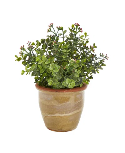 Nearly Natural Eucalyptus And Sedum Succulent Artificial Plant In Ceramic Planter In Green