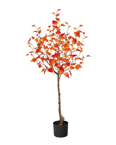 Nearly Natural Fall Birch Artificial Autumn Tree 4ft. In Orange