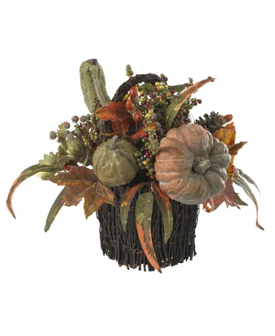 Nearly Natural Fall Pumpkin And Berry Table Arrangement In Green