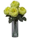 Nearly Natural Fancy Rose With Cylinder Vase Silk Flower Arrangement In Yellow