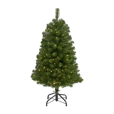 Nearly Natural Faux Douglas 4 Foot Pre-lit Fir Christmas Tree In Green
