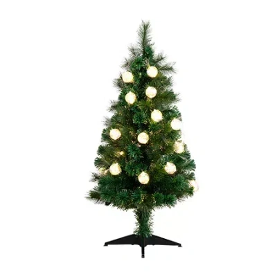 Nearly Natural Fiber Optic Faux 4 Foot Pre-lit Pine Christmas Tree In Green