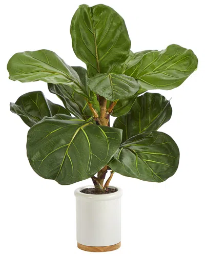 Nearly Natural Fiddle Leaf Artificial Tree In White Ceramic Planter In Green