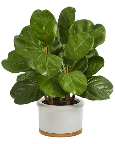 Nearly Natural Fiddle Leaf Artificial Tree In White Planter In Green