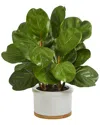 Nearly Natural Fiddle Leaf Artificial Tree In White Planter In Green
