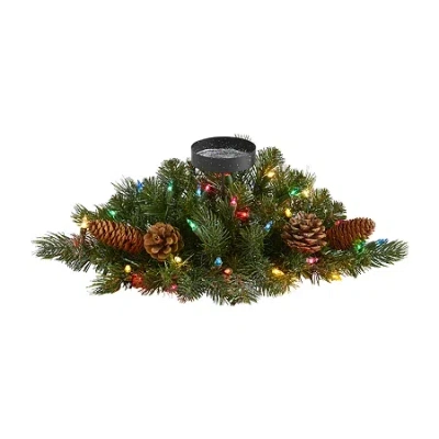 Nearly Natural Flocked & Glittered Pine Candelabrum Lighted Christmas Tabletop Decor In Green