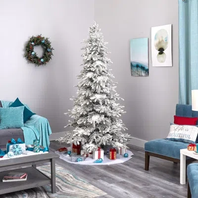 Nearly Natural Flocked Artificial Fir Cashmere Christmas Tree With Led Lights In White