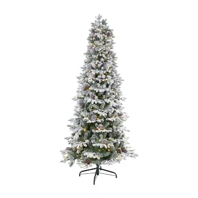 NEARLY NATURAL FLOCKED FAUX 7 1/2 FOOT PRE-LIT CHRISTMAS TREE