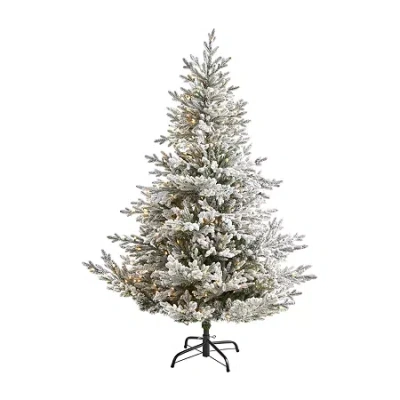 Nearly Natural Flocked Fraser Faux 6 Foot Pre-lit Fir Christmas Tree In Green