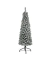 Nearly Natural Flocked Pencil Artificial Christmas Tree With Bendable Branches, 60" In White,green