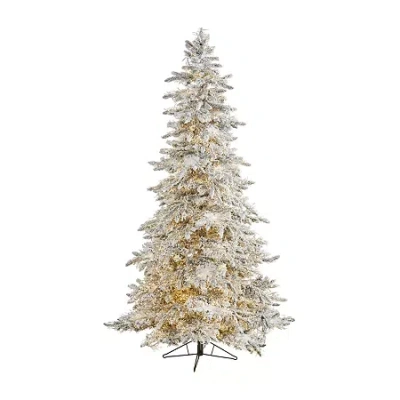 NEARLY NATURAL FLOCKED ROCKY FAUX 7 1/2 FOOT PRE-LIT FIR CHRISTMAS TREE