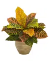 Nearly Natural Garden Croton Artificial Plant In Ceramic Planter, Real Touch In Orange