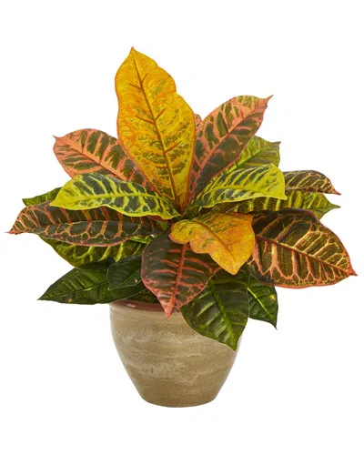 Nearly Natural Garden Croton Artificial Plant In Ceramic Planter, Real Touch In Orange