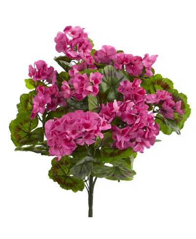 Nearly Natural Geranium Artificial Bush, Uv Resistant, Set Of 3 In Beauty Pink