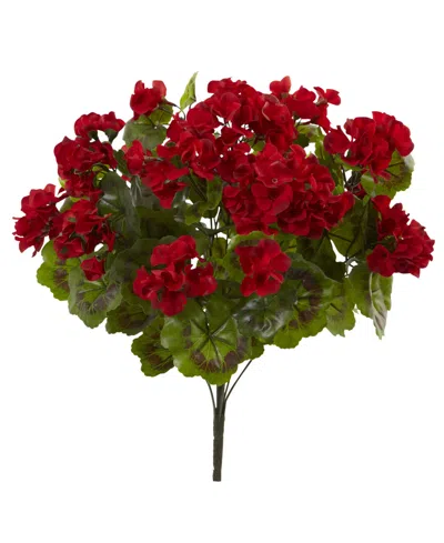 Nearly Natural Geranium Artificial Bush, Uv Resistant, Set Of 3 In Red