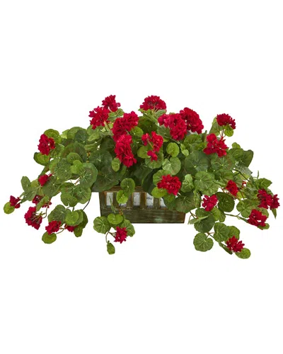 Nearly Natural Geranium Artificial Plant In Decorative Planter In Red