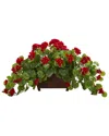Nearly Natural Geranium Artificial Plant In Decorative Planter In Red