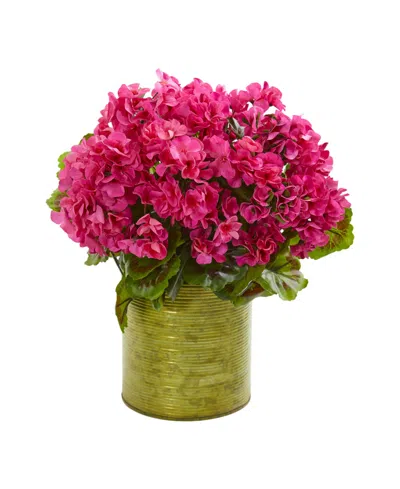 Nearly Natural Geranium Artificial Plant In Metal Planter Uv Resistant In Pink