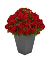 Nearly Natural Geranium Artificial Plant In Slate Plater Uv Resistant In Red